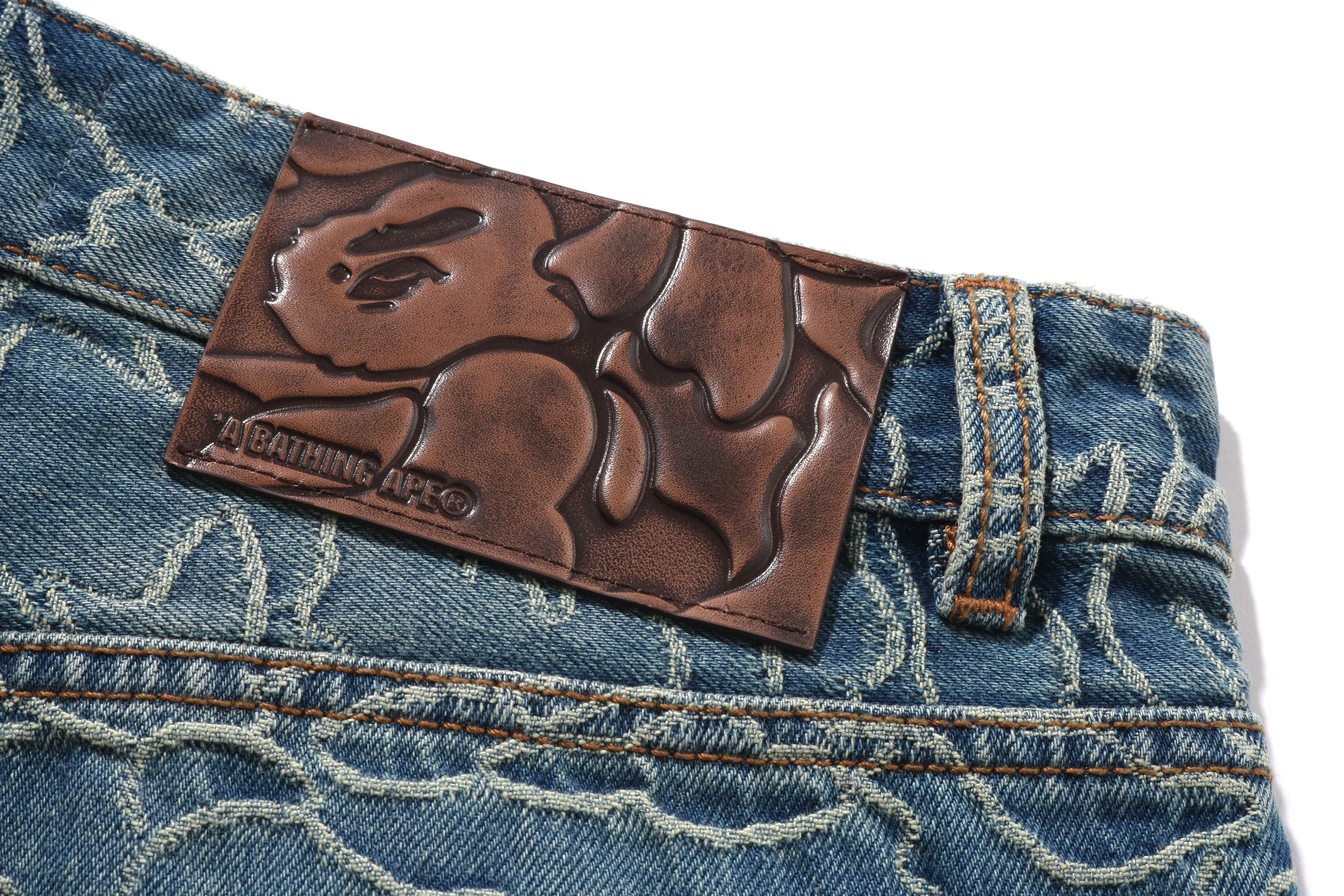 LINE CAMO JACQUARD ONE POINT RELAXED FIT 13OZ DENIM PANTS MENS - Image 4