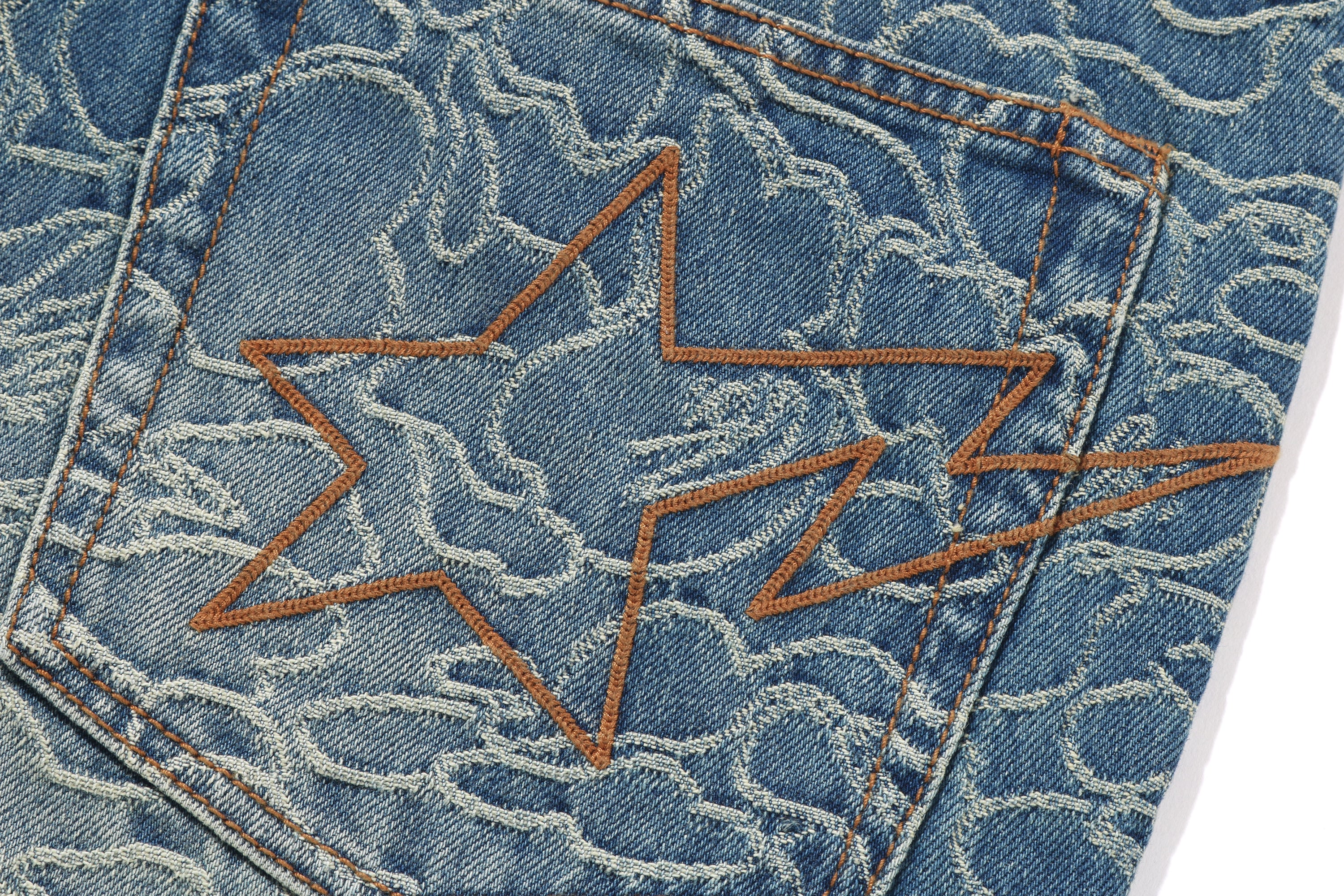 LINE CAMO JACQUARD ONE POINT RELAXED FIT 13OZ DENIM PANTS MENS - Image 5