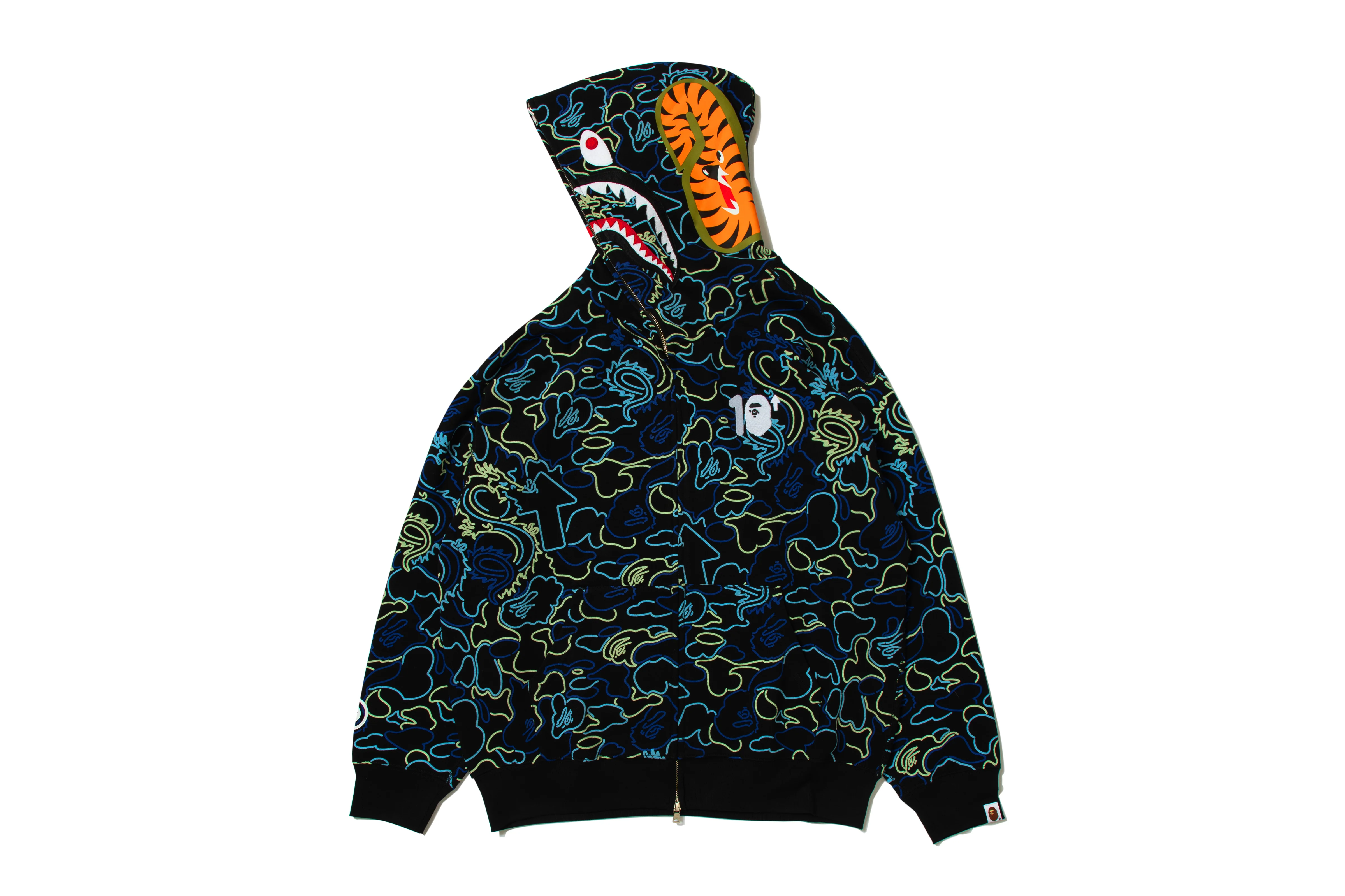 BAPE X 88RISING GLOW IN THE DARK CAMO SHARK FULL ZIP HOODIE - Image 3
