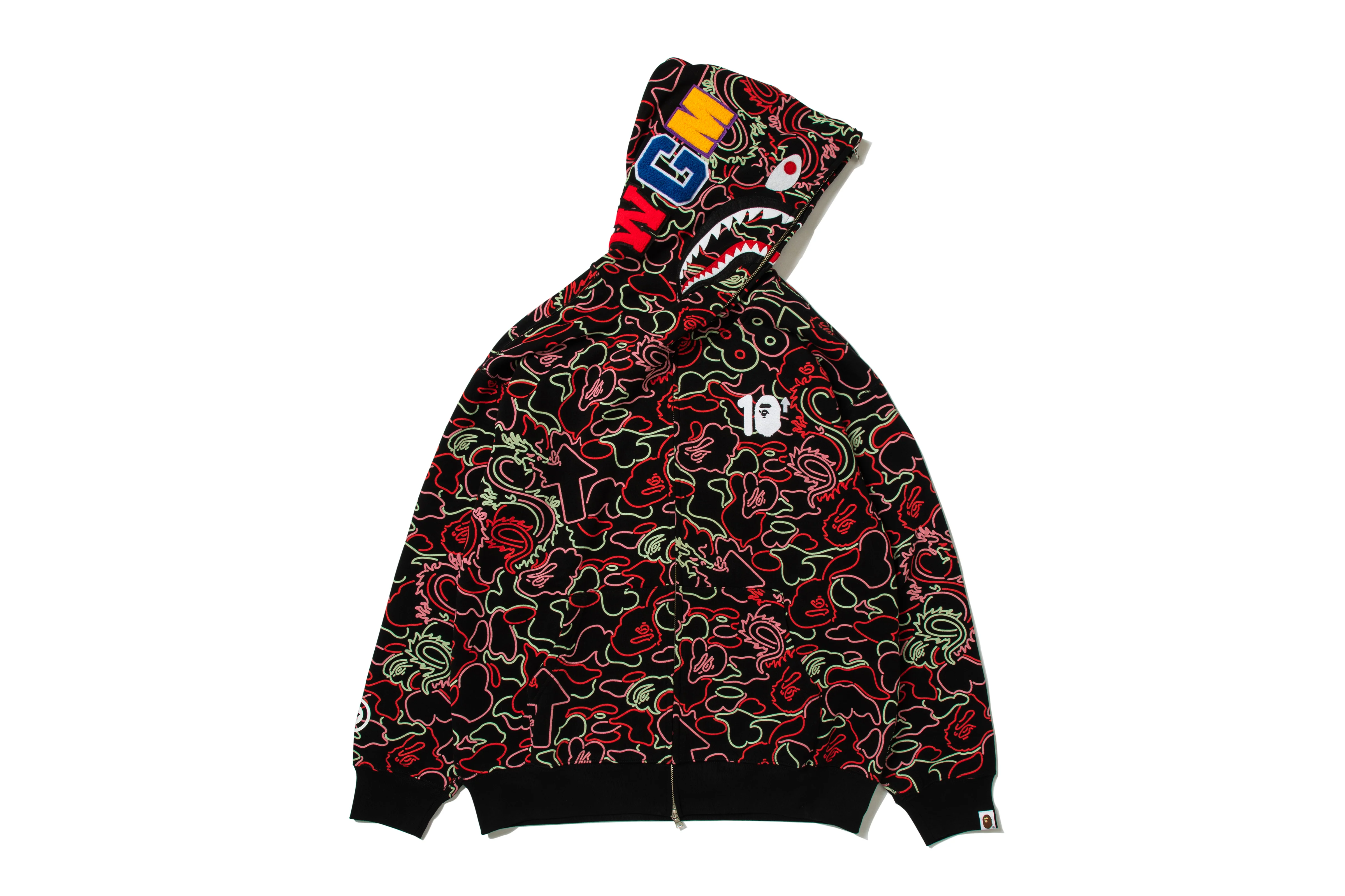 BAPE X 88RISING GLOW IN THE DARK CAMO SHARK FULL ZIP HOODIE - Image 9