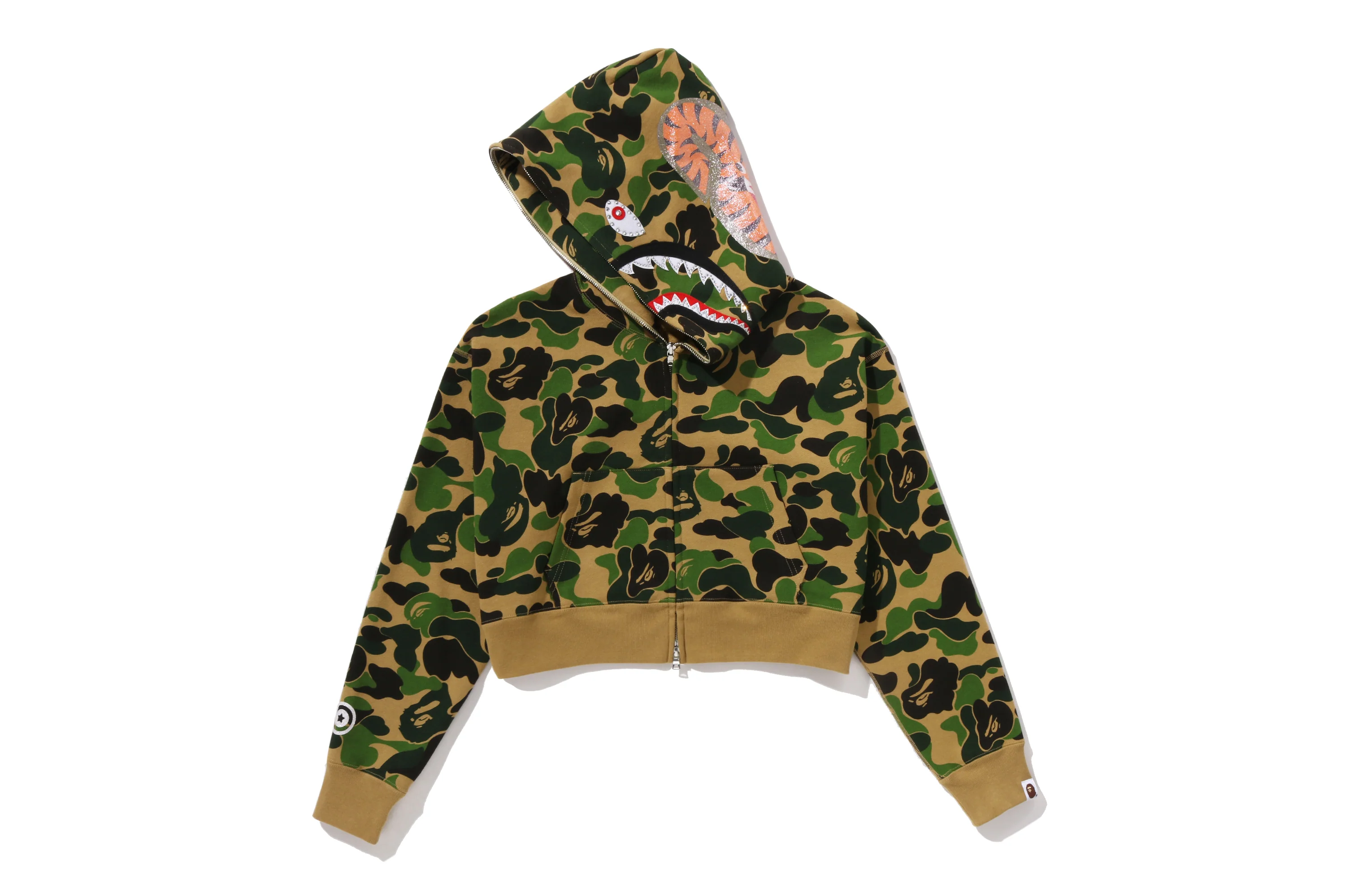 ABC CAMO CRYSTAL STONE SHARK CROPPED FULL ZIP HOODIE LADIES - Image 9